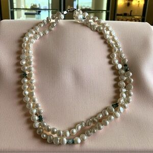 Elegant Pearl Necklace with Green Accents